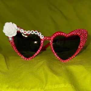 Pink Red Heart-Shaped Sunglasses with Rhinestones Big Time Rush Concert Outfit